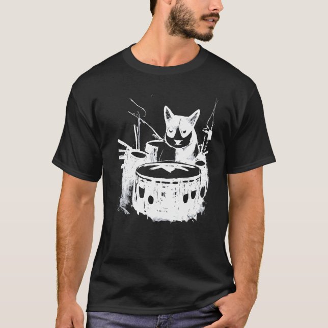 T-shirt Chat Punk Jouant de la Batterie  4 (Devant)