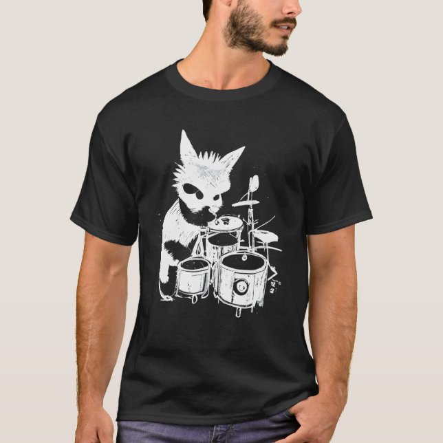 T-shirt Chat Punk Jouant de la Batterie 5 (Devant)