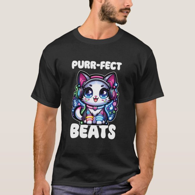 T-shirt Chat Purr-FECT Beats Festival Electro de Jeu de Mo (Devant)