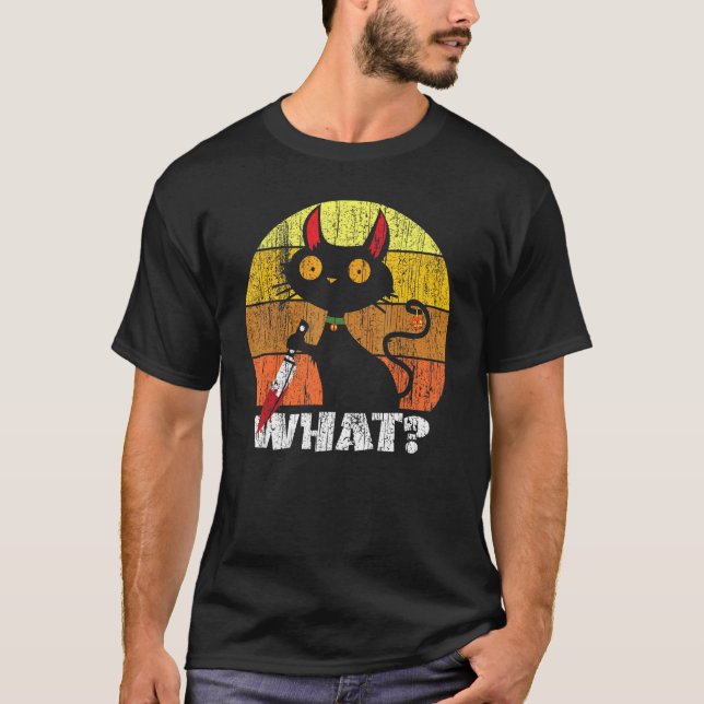 T-shirt Chat Quel Chat Noir Meurtre Chat Avec Couteau (Devant)