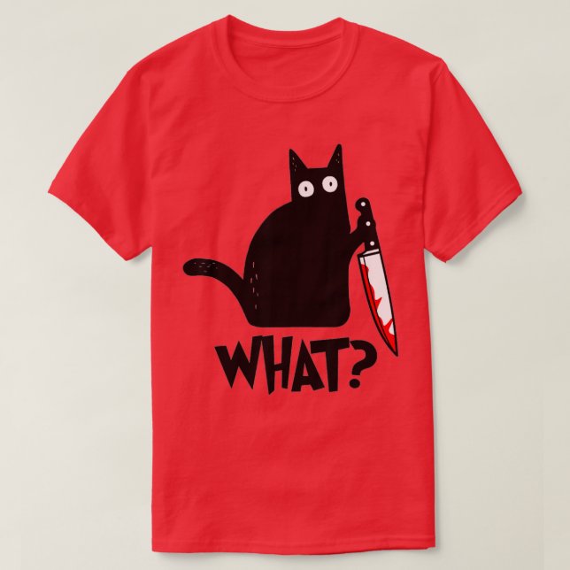 T-shirt Chat Quel Chat Noir Meurtre Chat Avec Couteau (Design devant)