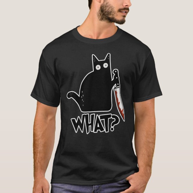 T-shirt Chat Quel Chat Noir Meurtrier Avec Couteau Cadeau  (Devant)