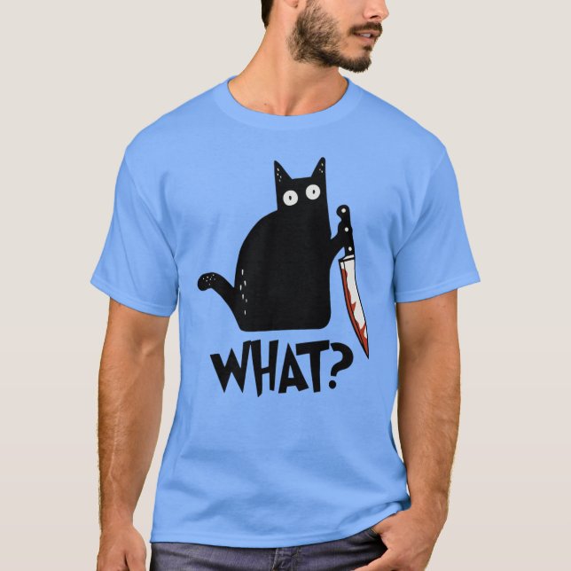 T-shirt Chat Quel Chat Noir Meurtrier Avec Couteau Cadeau  (Devant)