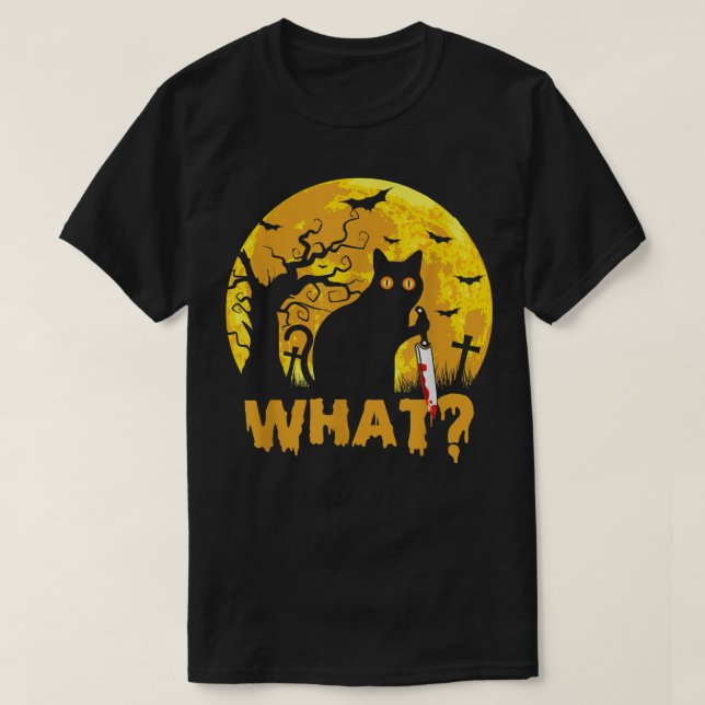 T-shirt CHAT QUEL chat noir meurtrier avec couteau Hallowe (Design devant)