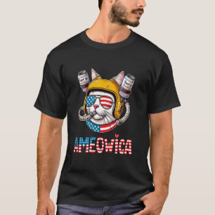 T-shirt Chat qui boit de la bière Ameowica - Fête patrioti