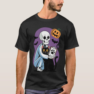 T-shirt Chat qui étreint un squelette, chat drôle, amateur