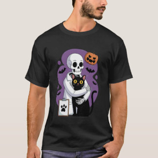T-shirt Chat qui étreint un squelette, drôle, pour les amo