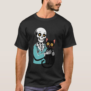 T-shirt Chat qui étreint un squelette, drôle, pour les amo