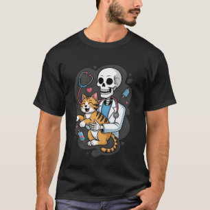 T-shirt Chat qui étreint un squelette, drôle, pour les amo