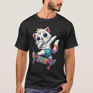 T-shirt Chat qui fait du skateboard en dabant avec une pla