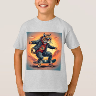 T-shirt Chat qui fait du skateboard Style de rue Graphisme