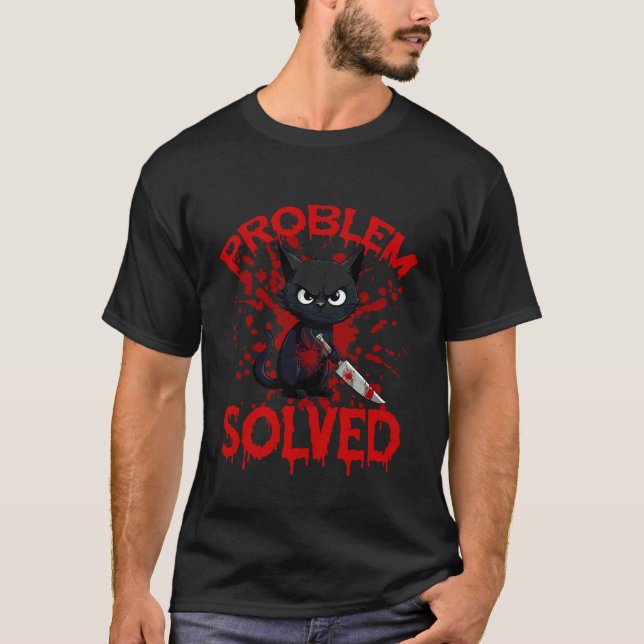 T-shirt Chat qui fixe problème résolu (Devant)