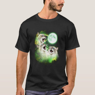 T-shirt Chat qui hurle à la lune vert tie dye 3 chats pour