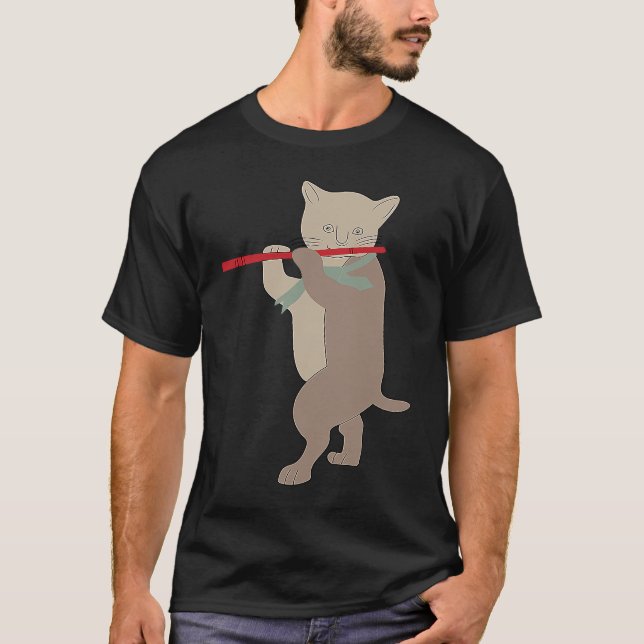 T-shirt Chat qui joue de la flûte  Flûte  2 (Devant)