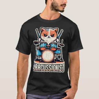 T-shirt Chat qui joue du tambour Percussion Batterie Percu