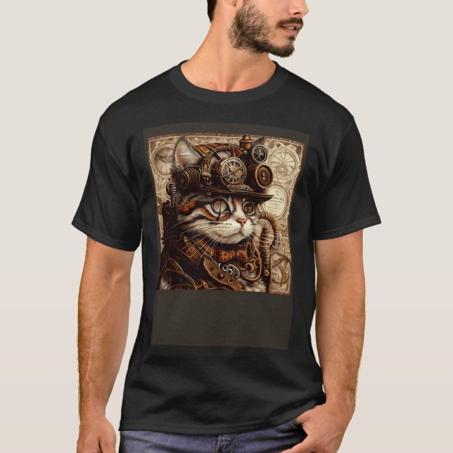 T-shirt Chat quilting steampunk (Devant)