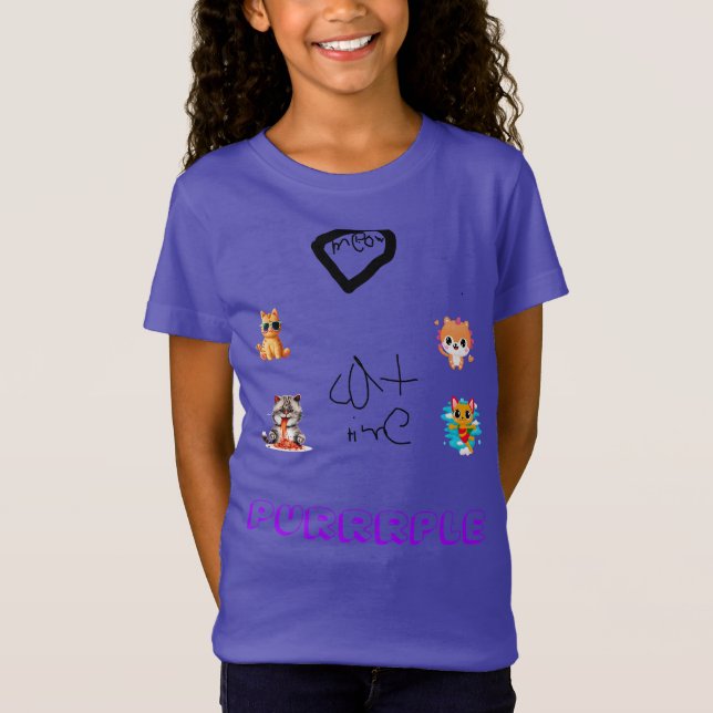 T-Shirt Chat Quirky Collage Enfants Violets (Devant)