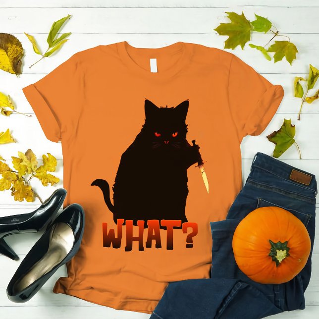 T-shirt Chat Quoi ? Chat noir meurtrier avec couteau Hallo (Créateur téléchargé)