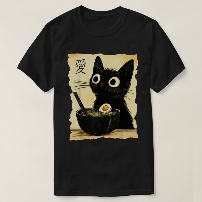 T-shirt Chat Ra Ramen nouilles Japonais Kawaii Anime (Design devant)