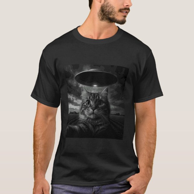 T-shirt Chat Ragamuffin selfie avec UFO (Devant)