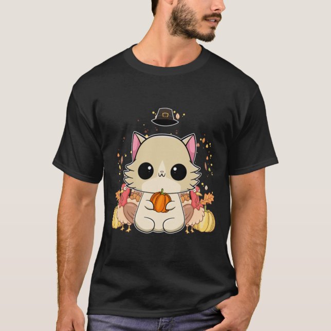 T-shirt Chat Ragdoll Anime Chaton Action de grâce Dinde (Devant)