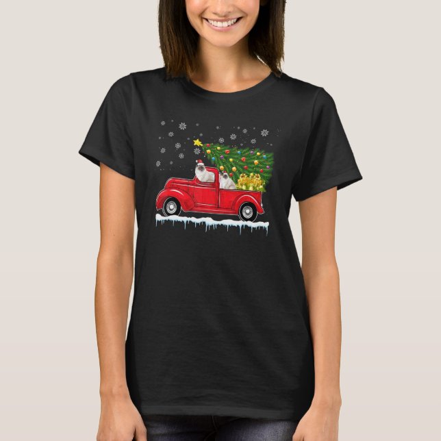 T-shirt Chat Ragdoll Chat Rouge Voiture Camion Arbre de No (Devant)