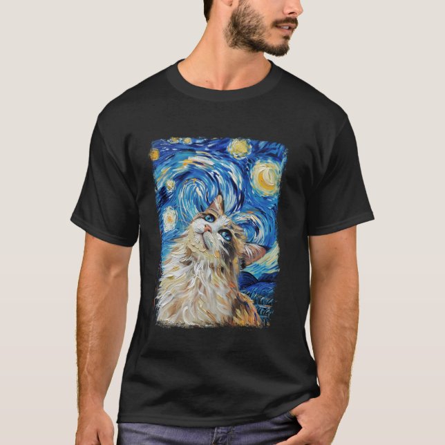 T-shirt Chat Ragdoll Peinture Nuit Étoilée (Devant)