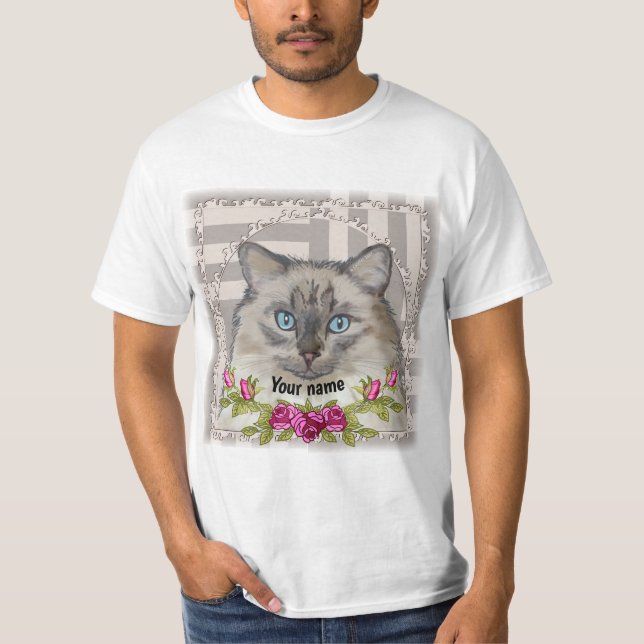 T-Shirt Chat Ragdoll Roses  (Devant)