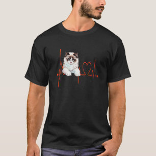 T-shirt Chat Ragdoll Rythme Cardiaque ECG J'aime Mon Chat