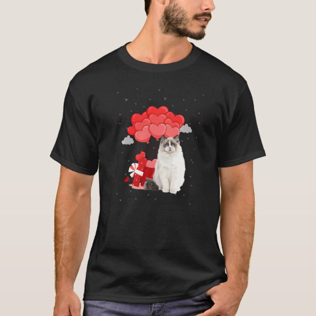 T-shirt Chat Ragdoll Saint-Valentin Cœurs Ballons (Devant)