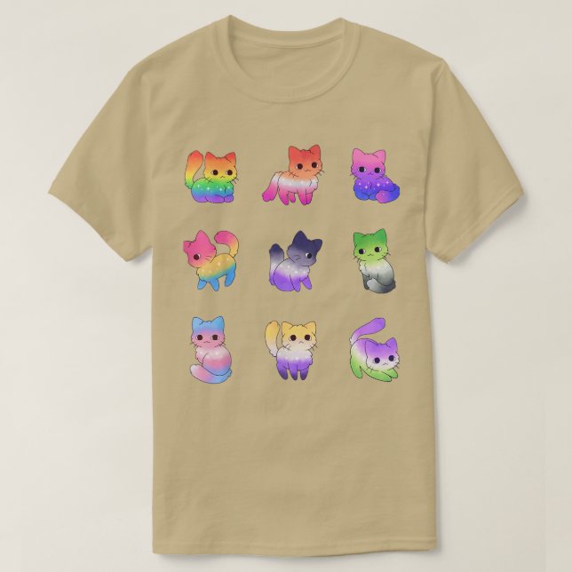 T-shirt Chat Rainbow Gay pride mignonne LGBT Animal Animau (Design devant)