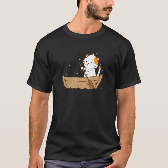 T-shirt Chat rame sur le bateau sport loisir (Devant)