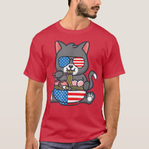 T-shirt Chat Ramen American Anime Drapeau 4 juillet Funny