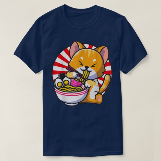 T-shirt Chat Ramen Bowl Anime nouilles japonaises Kawaii N (Design devant)