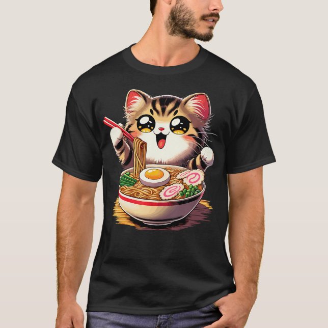 T-shirt Chat Ramen nouilles Anime Kawaii Chat japonais (Devant)