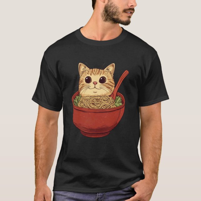 T-shirt Chat Ramen Nouilles Drôles (Devant)