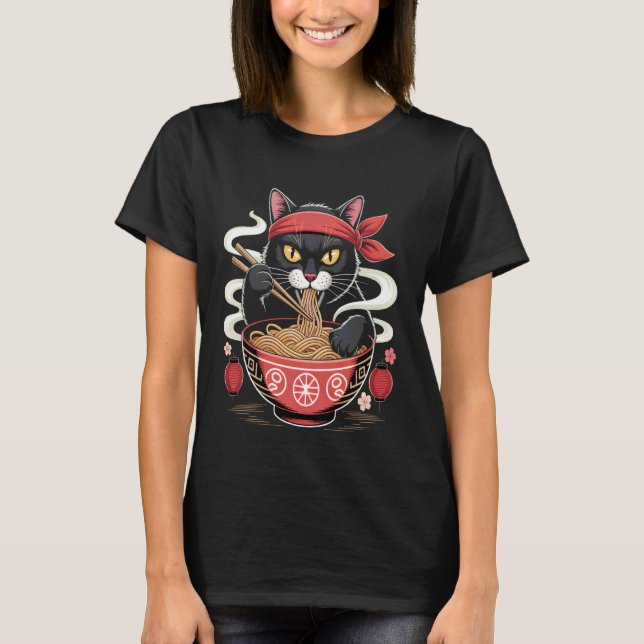 T-shirt Chat Ramen Samouraï Nouille (Devant)