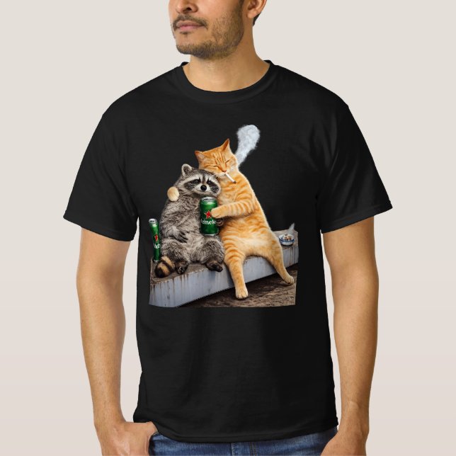 T-shirt Chat Raton laveur fumant une cigarette | Boisson M (Devant)