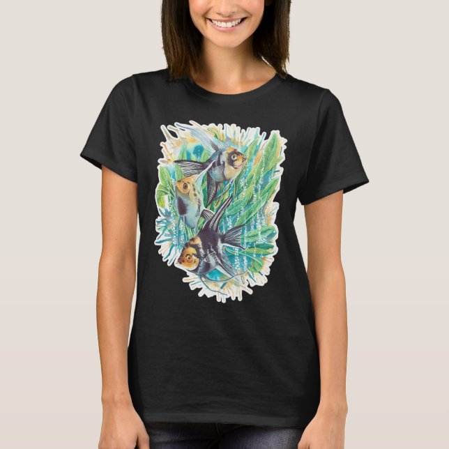 T-shirt Chat regardant des poissons (Devant)