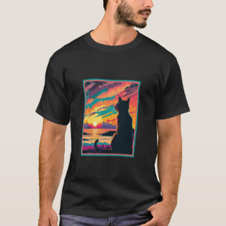 T-shirt Chat regardant un beau coucher de soleil