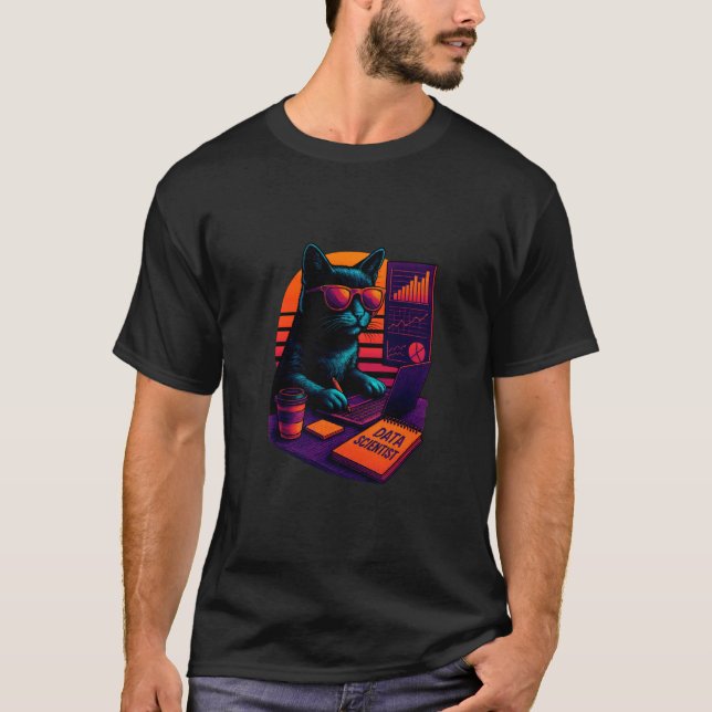 T-shirt Chat Rétro Avec Compétences en Données IA Scientif (Devant)