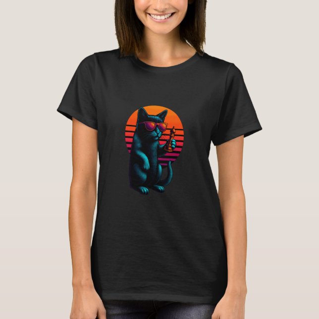 T-shirt Chat Rétro Avec Pièce D'échecs Joueur D'échecs (Devant)
