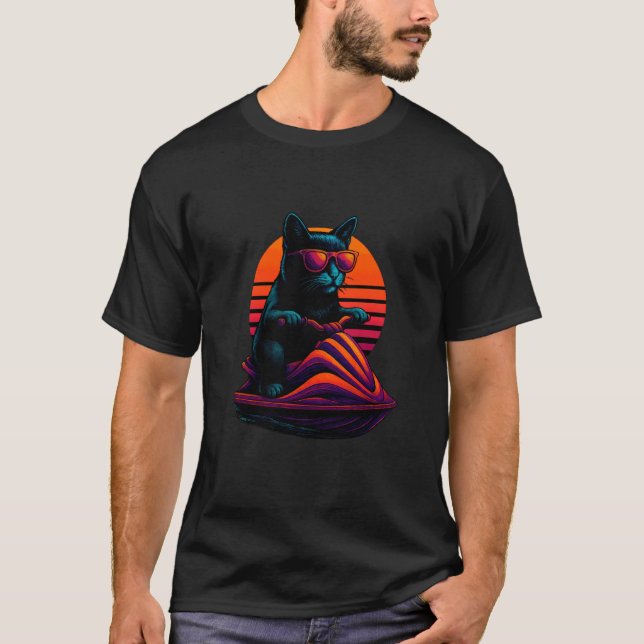 T-shirt Chat Rétro Avec Vélo De Jet De Monture D'eau (Devant)