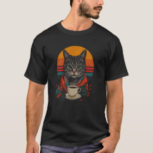 T-shirt Chat Rétro Buvant du Café Synthwave Vaporwave Café