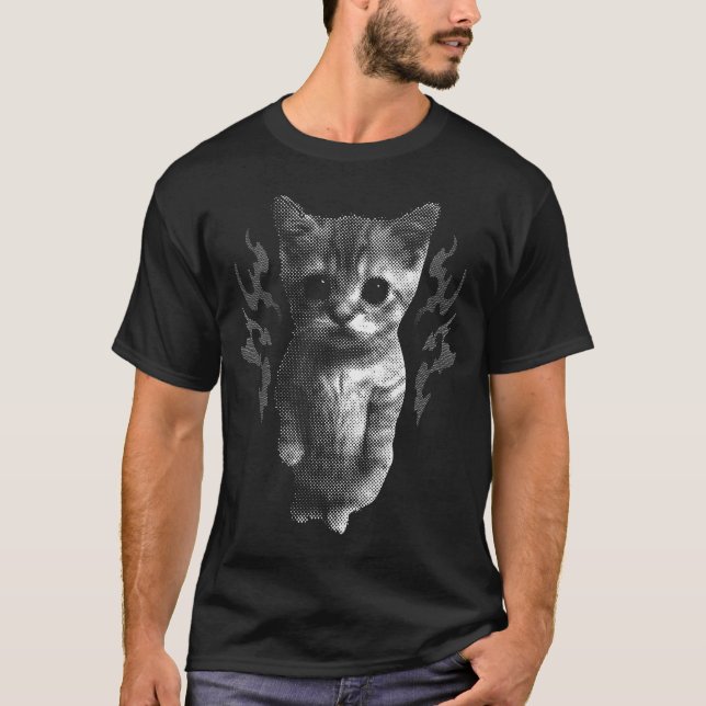 T-shirt Chat Rétro Drôle Y2k Mignon Chat Rétro Mème (Devant)