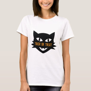 T-shirt Chat rétro Halloween Tricoter ou traiter