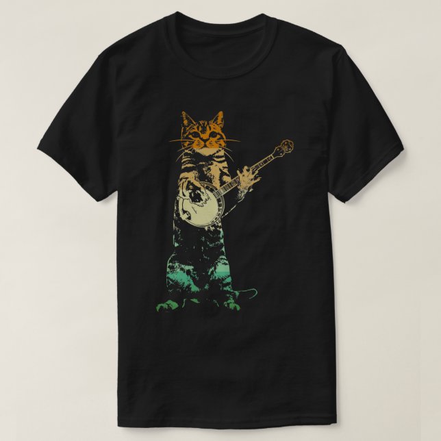 T-shirt Chat Retro Jouer Banjo Cute Kitten Banjo Joueur C (Design devant)