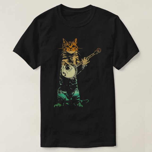 T-shirt Chat Retro Jouer Banjo Cute Kitten Banjo Joueur C (Design devant)