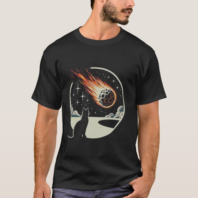 T-shirt Chat Rétro Regardant Météor Espace drôle Chat Asté (Devant)