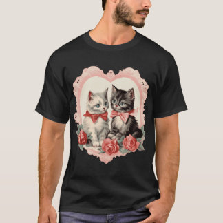 T-shirt Chat Rétro Vintage Mignon Motif Art Floral Broche